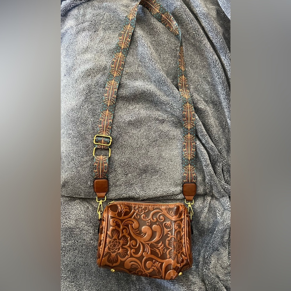 Elegant Floral Embossed Crossbody Bag